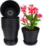 homenote Pots for Plants, 8 Pcs 7.5 Inch Plastic Planters with Multiple Drainage Holes and Tray - Plant Pots for All Home Garden Flowers Succulents, Matte Black