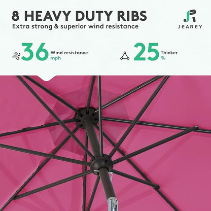 JEAREY 9FT Outdoor Patio Umbrella Outdoor Table Umbrella with Push Button Tilt and Crank, Market Umbrella 8 Sturdy Ribs UV Protection Waterproof for Garden, Deck, Backyard, Pool (Rose Pink)