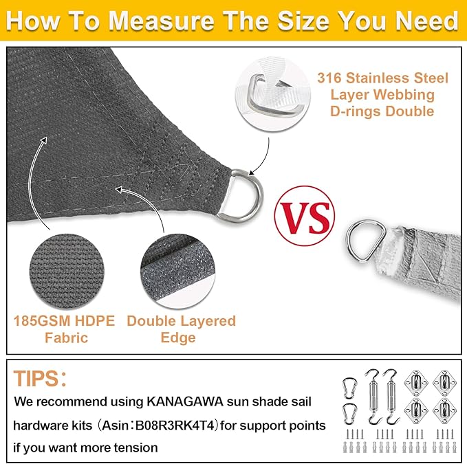 KANAGAWA Sun Shade Sail Curved 16'X20' Dark Gray Rectangle Outdoor Shade Cover UV Blovk Canopy for Patio Garden Backyard Heavy Duty Permeable 185GSM (We Make Custom Size)
