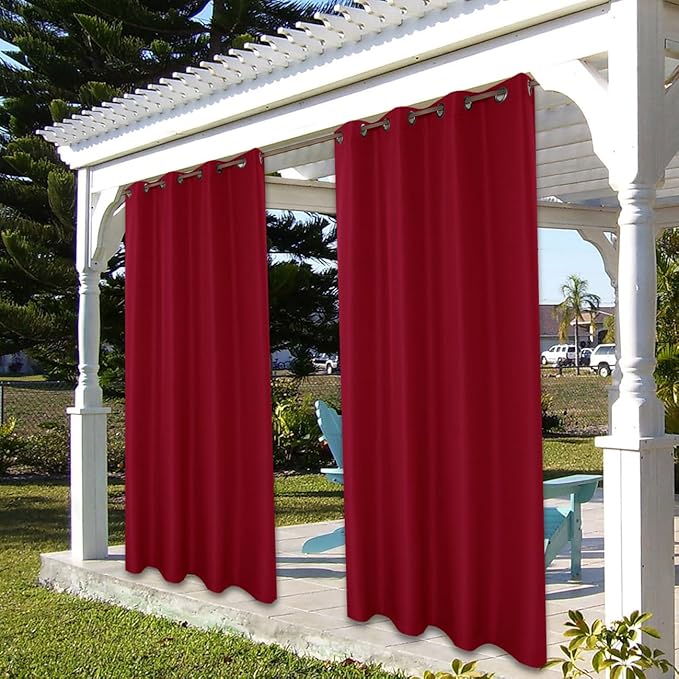 BONZER Outdoor Waterproof Curtains for Patio Privacy Grommet Light Filtering Outside Curtains for Gazebo, Porch, Pergola, Pavilion, 1 Panel, 54W x 108L inch, Red