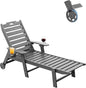 Carauci Lounge Chair Outdoor, HDPE Chaise Lounge with Wheels, 5-Position Adjustable Backrest & 2 Cup Holders Patio Lounge Chair, All-Weather Pool Sun Lounger for Poolside, Backyard, Grey