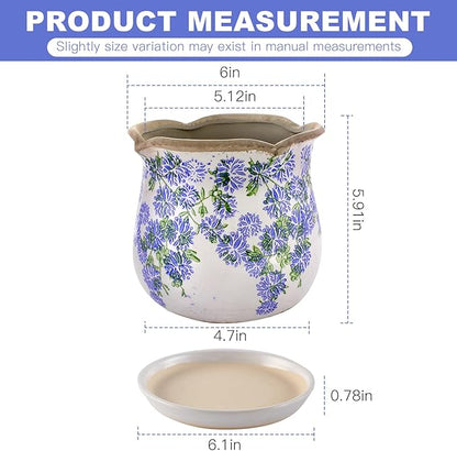 Ceramic-Planters-for-Indoor-Plants with Saucer, 6 inch Vintage Ice Crackle Glaze Plant Pots with Drainage Holes, Decorative Flower Pots for Outdoor Garden Home Decor, Tuscan Pot for Plant