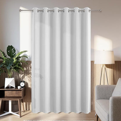 Joydeco Blackout Patio Sliding Door Curtains 90 Inches Long, Grommet Privacy Room Divider Curtains, Extra Wide Thermal Blackout Drapes for Bedroom Living Room (Greyish White, 80Wx90L, 1 Panel)