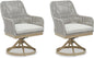 Signature Design by Ashley Seton Creek Cottage Nuvella Weather Resistant Fabric Outdoor Swivel Dining Chair with Cushion, Set of 2, Light Brown & Light Gray