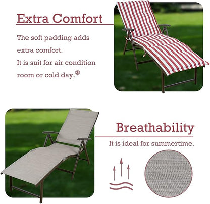Kozyard Cozy Aluminum Reclining Lounge Chair - Perfect for Beach, Yard, Pool, Deck, Patio Outdoor Chaise Lounge with Drink Holder, Weather Free, Adjustable Assemble Free Red Strip