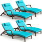 Chaise Lounge Chairs Outdoor Set of 4, Comfy Outside Wicker Patio Pool Lounge Chair w/ 5 Adjustable Back Angle, Cup Holder, Thicken Cushion