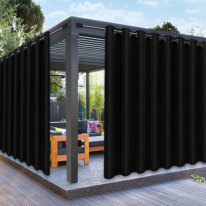 PureFit Outdoor Curtains for Patio Waterproof Weatherproof, UV Resistant Outside Curtains for Gazebo, Front Porch, Pergola, Sun Blocking Privacy Curtain, 120W x 84L inch, 1 Panel, Black