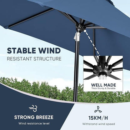 Tempera Patio Market Outdoor Table Umbrella with Auto Tilt and Crank, Large Sun Umbrella with Sturdy Pole & Fade Resistant Canopy, Easy to Set