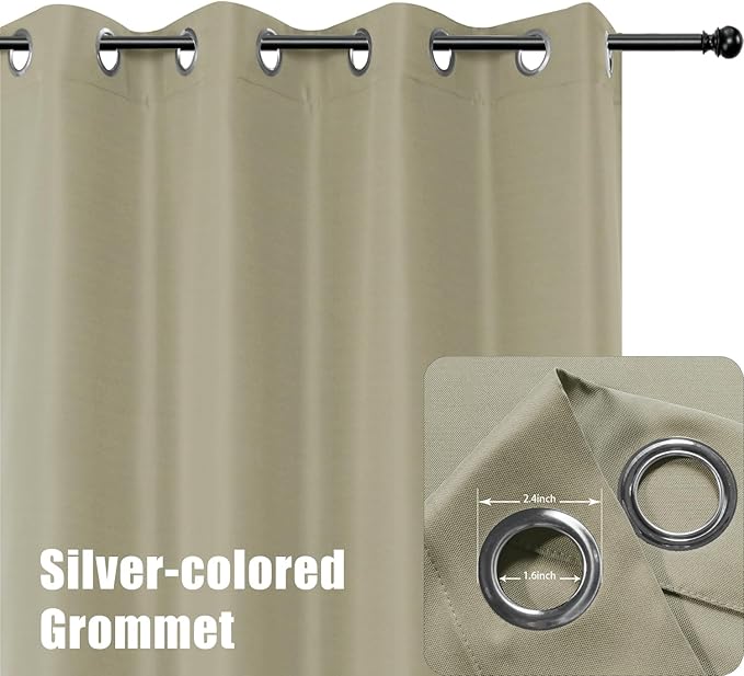BONZER Outdoor Waterproof Curtains for Patio Wide Grommet Light Filtering Outside Curtains for Gazebo, Porch, Pergola, Pavilion, 1 Panel, 110W x 95L inch, Taupe