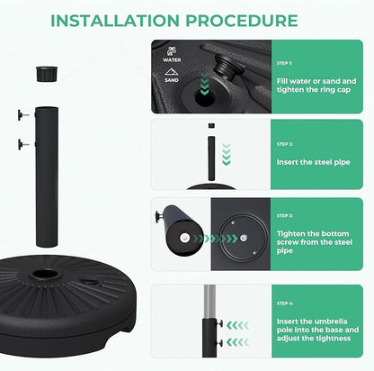 JEAREY 81.5lb Max Capacity Patio Umbrella Stand, Outdoor Umbrella Base Water Filled Stand, Heavy Duty Market Umbrella Holder for Patio, Deck, Poolside (Black)