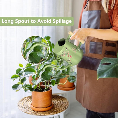 Watering Can Indoor Plants, 35oz Small Stainless Steel Metal Watering Can Modern Decorative Watering Pot with Long Spout for Indoor House Plant Bonsai Garden Flowers (Saga Green 1)