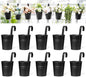 Dahey 10 Pcs Small Hanging Flower Pots Metal Iron Bucket Planter for Railing Fence Balcony Garden Home Decoration Flower Holders with Detachable Hooks, Black, 4 Inches