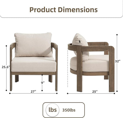 Outdoor Furniture Set, 2Pcs Patio Armchairs, Metal Modern Outside Furniture with 6'' Thick Cushions, Outdoor Conversation Set Balcony Chairs for Backyard, Porch,Deck, Beige