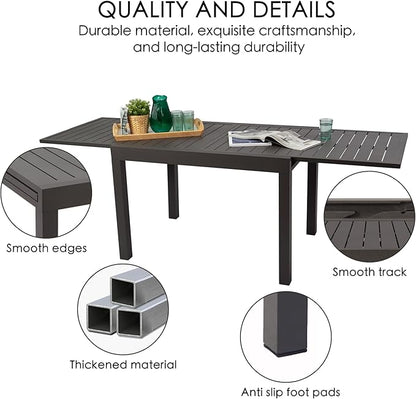 Kozyard Villa Expandable Patio Dining Table - Adjustable, Aluminum Outdoor Furniture for 4-6 Person, Perfect for Backyard, Porch, Deck, Garden - Brown, 43"- 86"