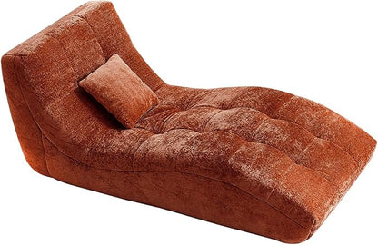 Chaise Lounge Chair with Curved Back, Modern Upholstered Recliner Sofa, Tufted Accent Lounger Comfortable Lazy Chair for Bedroom, Apartment (Orange)
