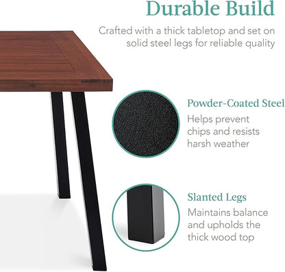 Best Choice Products 6-Person Indoor Outdoor Acacia Wood Dining Table, Picnic Table w/Powder-Coated Steel, 350 Pound Capacity Legs - Walnut Brown