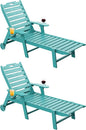 Carauci Lounge Chair Outdoor Set of 2, HDPE Chaise Lounge with Wheels, 5-Position Adjustable Backrest & 2 Cup Holders Patio Lounge Chair, All-Weather Pool Sun Lounger for Poolside, Backyard, Lake Blue