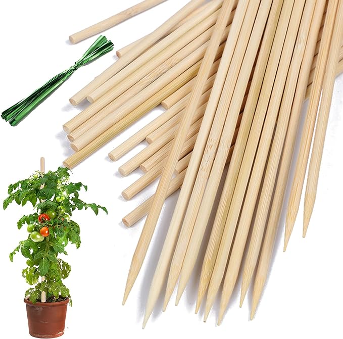 Bamboo Plant Stakes,HAINANSTRY Wood Plant Supports,Natural Bamboo Sticks for Plants/Floral/Potted Plant,Wooden Sign Posting Garden Sticks - 12 Inches 25 Pack