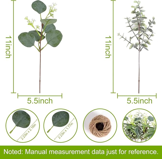 Artificial Eucalyptus Greenery Stems, 80 Piece Set in Mixed Green