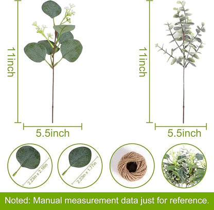 Artificial Eucalyptus Greenery Stems, 80 Piece Set in Mixed Green