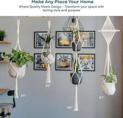 Nook Theory 4-Pack Macrame Plant Hangers with 8 Hooks - Hanging Planters for Indoor Plants, Boho Macrame Hangers Indoor Outdoor, Decorative Plant Hanger Indoor (Pearl)