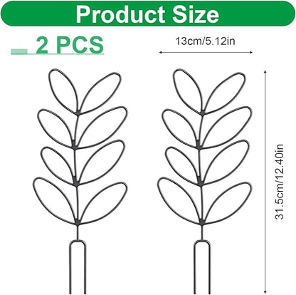 2 Pcs Plant Trellis Indoor, Plant Support for Climbing, 12 Inch Small Plant Stakes for Indoor Plants, Trellis for Climbing Plants Garden Potted (Leaf Shape Black)