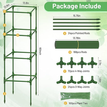 Legigo 6 Pack Square Tomato Cages for Garden- Up to 60 Inch Tomato Plant Support Stakes Cage, Heavy Duty Steel Tomato Trellis Garden Stakes for Raised Garden Bed Climbing Vegetables Cucumbers Flowers