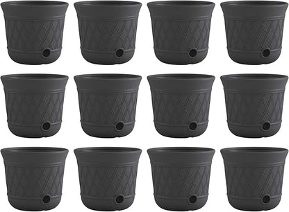 Suncast 12 Pack 14" x 12" Round Resin Decorative Weatherproof Outdoor Hideaway Standard Garden Hose Storage Pot with Drainage Holes, Gray