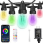 Outdoor String Lights 75FT, Outdoor Lights for Patio with 30 Dimmable RGBW LED Bulbs, IP66 Waterproof Shatterproof, with APP Control & Remote, 24V Adapter Color Change,for Backyard Decor
