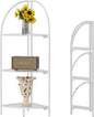 Crofy Foldable 3 Tier Corner Shelf, Metal Corner Plant Stand with White Frame and Transparent Shelves, Corner Display Rack Multipurpose Shelving Unit for Living Room, Bedroom, Bathroom
