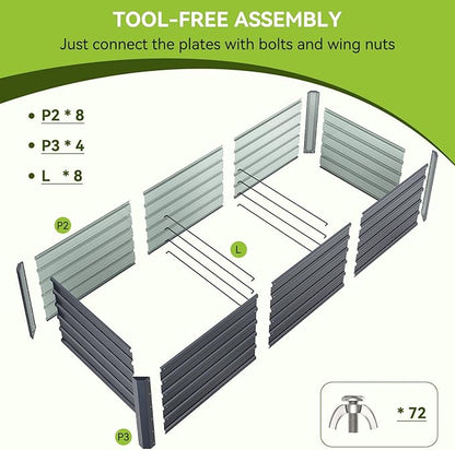 Ohuhu 8x3x1.9FT Metal Raised Garden Bed Outdoor, Reinforced Galvanized Steel Rustproof Planter Box, 100% Non-Toxic, 341 Gal Large Capacity Heavy Duty Raised Beds for Growing Vegetables Flowers Herbs