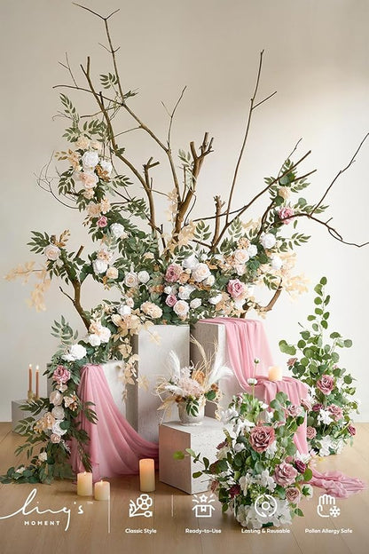 Artificial Flower Garland, 6 Ft Eucalyptus and Willow Leaf, White Beige