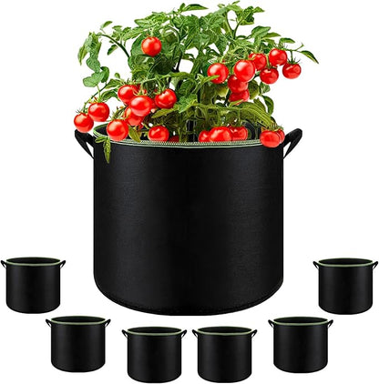 6-Pack 5/7/10 Gallon Grow Bags - 300G Heavy Duty Aeration Fabric Pots with Handles,Thickened Nonwoven Planter Bags for Vegetables Flowers Fruits