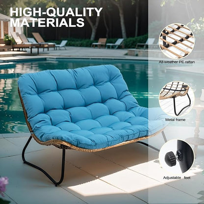 Crestlive Products Patio Loveseat, All-Weather Rattan Large Furniture with Soft Cushions, Outdoor Loveseat for Balcony, Poolside, Backyard (Blue)