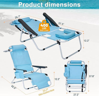 ABORON Tanning Chair with Face Hole, 5-Position Adjustable Reclining Beach Lounge Chair, Folding Face Down Sun Lounger for Beach, Poolside, Patio, Lawn, Home(Sky Blue)