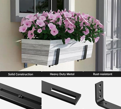 Y&M Adjustable Planter Brackets (6 to 12.5 in), Heavy Duty Iron Window Box Mounting Hooks for Balcony, Fences, Patio, Garden - Black