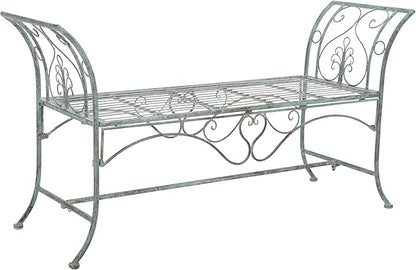 SAFAVIEH Outdoor Collection Adina Victorian Antique Dark Green Wrought Iron 51-inch Wide Garden Bench