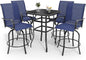 5 PCS Outdoor Bar Set with Outdoor Bistro Table and Chairs Set of 4, Bar Height Outdoor Dining Set, All Weather Mental Textilene High Swivel Bar Stools Chair Set of 4 and High Glass Bar Table
