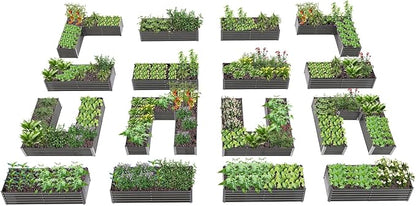 A ANLEOLIFE Set of 16, 18 Inch Tall Galvanized Raised Garden Beds Kit, Rectangular,U-Shaped & L Shaped Metal Planters – Ideal for Backyard Structured Garden Layouts, Quartz Grey