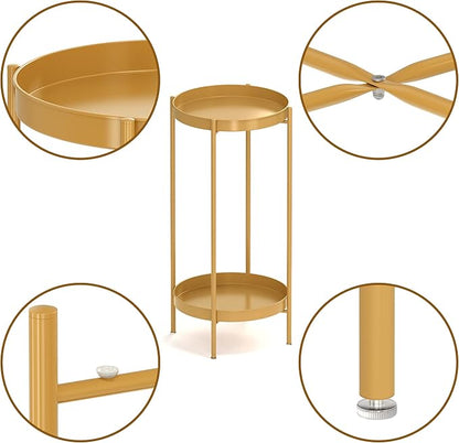 OVICAR Plant Stand Indoor Outdoor - Flower Pot Holder Metal Plant Rack Organizer, 2 Tiers Tall Plant Display Storage Shelf Table For Home Garden Patio Bathroom Office Living Room Balcony Corner (gold)