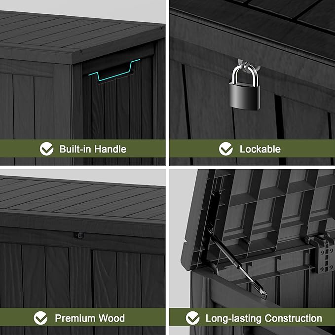 Deck Box, 150 Gallon Black Resin Lockable Weathertight Storage Bin