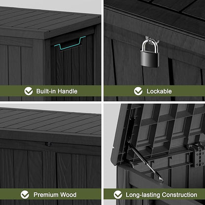 Deck Box, 150 Gallon Black Resin Lockable Weathertight Storage Bin
