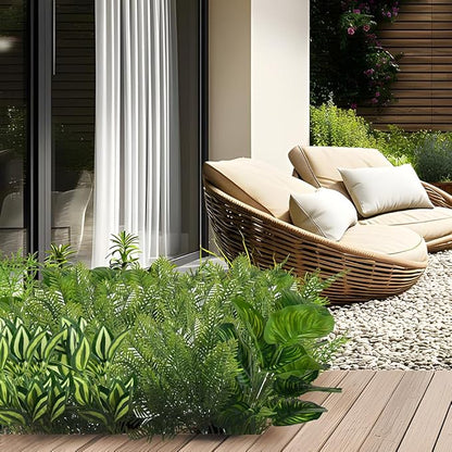15Pcs Outdoor Artificial Plants UV Resistant Fake Plastic Greenery Spring Grass for Outside Yard Front Porch Patio Window Box Planter Basket Decor (Yellow Green)