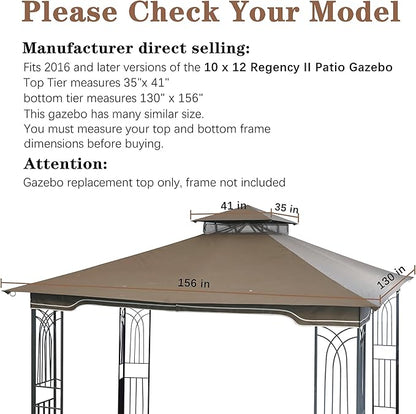 SCOCANOPY Replacement Gazebo Canopy for 10 x 12 Regency II Patio Gazebo Model L-GZ798PST,L-GZ798PST-E,A111014400,A101004104,A101004105 (Khaki)