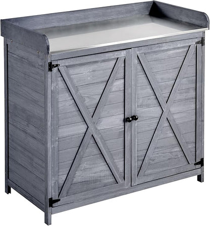 VEVOR Potting Bench Table, Outdoor Gardening Wooden Storage Cabinet with 39 x 19 in Wood Tabletop, Garden Planting Workstation with Large Storage Space for Patio, Backyard, Gray