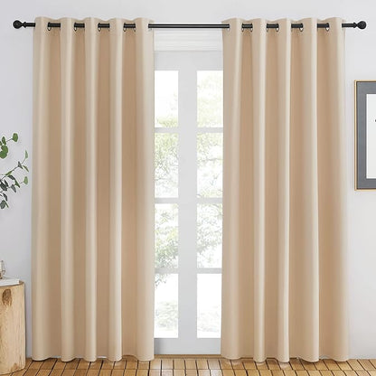 NICETOWN Blackout Curtains for Windows 84 inch Long - Window Treatment Thermal Insulated Solid Grommet Room Darkening Drapes for Bedroom/Living Room (Biscotti Beige, 1 Panel, W66 x L84)