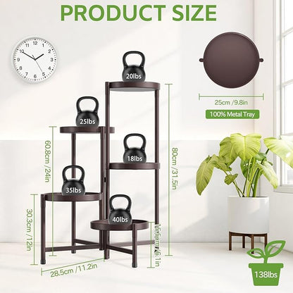 iDavosic.ly 5 Tier Large Plant Stand Indoor, 10 Inch Wide Tall Corner Metal Plant Stands Outdoor for Multiple Plants, Folding Tiered Flower Display Holder Rack Shelf, Violet Bronze