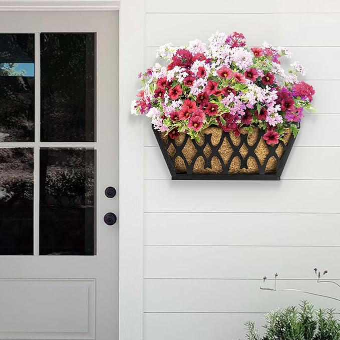 4 Pack 12 Inch Window Boxes Planters Railing Planter Box with Coco Liners Deck Railing Planter Boxes Balcony Hanging Flower Box for Outdoor Plants Garden Decor