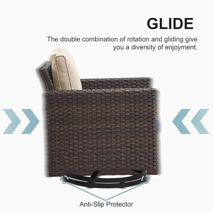 Belord 7 Pieces Patio Furniture Set with Fire Pit Table: Wicker Patio Conversation Set with Outdoor Swivel Glider Rocker Patio Couch Metal Side Table, All Weather Brown Rattan