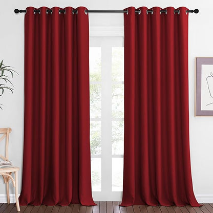 NICETOWN Blackout Curtains 84 Inch Length, Thermal Insulated Curtains for Bedroom Grommet Energy Saving Room Darkening Drapes for Living Room Window, 1 Panel, Burgundy Red, 66" W x 102" L